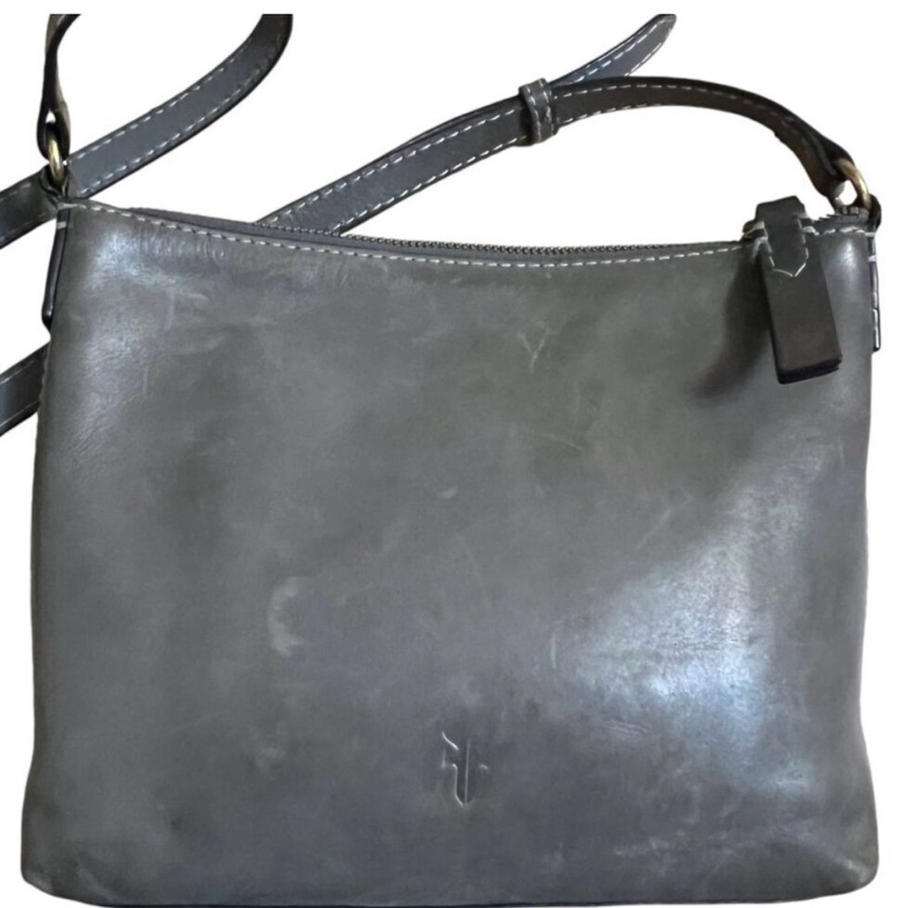 Frye Gray Carson Boho Crossbody Purse With Adjustable Strap & Perforated Logo - Picture 4 of 7